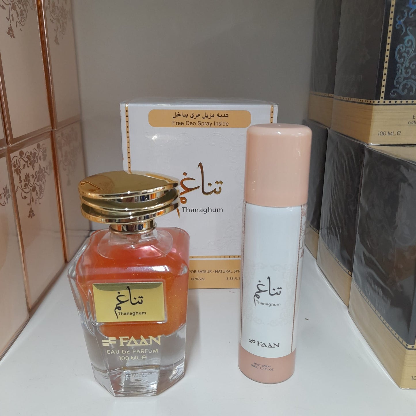 THANAGHUM E D Parfum 100 ml Women By FAAN AL IBDAA UAE Plus Deodorant FREE